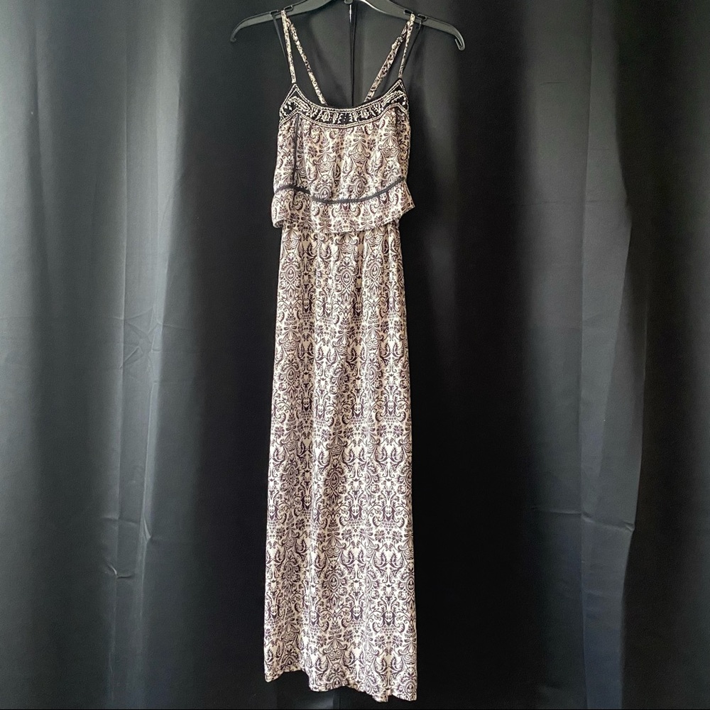 Angie Brown Floral Maxi Dress Ruffle Paisley Small